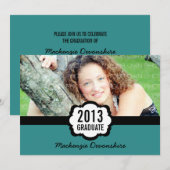 招待状シンプルシック卒業ティール（緑がかった色） 招待状 (正面/裏面)