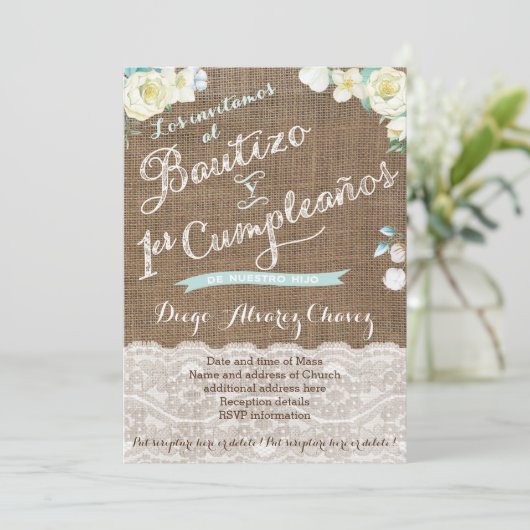 招待状スペインの男の赤ちゃん《キリスト教》洗礼式や命名式 招待状 (スタンド正面)