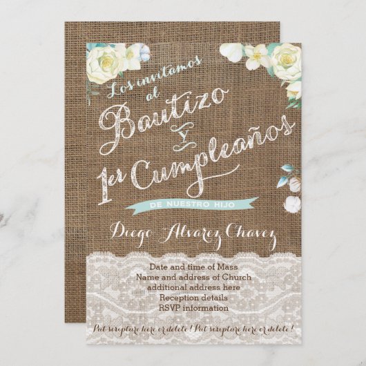 招待状スペインの男の赤ちゃん《キリスト教》洗礼式や命名式 招待状 (正面/裏面)