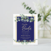 招待状ズデボダエレガントネイビーブルー金ゴールド (スタンド正面)