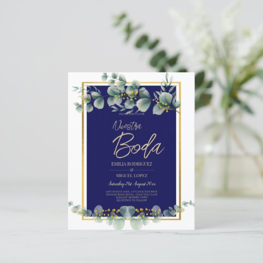 招待状ズデボダエレガントネイビーブルー金ゴールド (スタンド正面)
