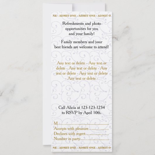 招待状チケットプロムトレンド,任意の大事な行事,簡単DIY 招待状 (裏面)