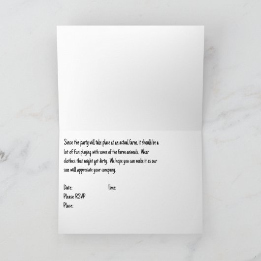 招待状トゥソンズファームテーマ誕生日パーティー サンキューカード (内部)