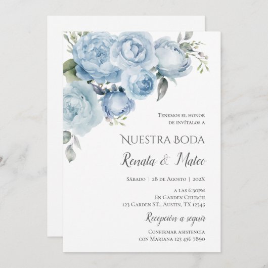 招待状ネイビーブルースペインの結婚式招待状 招待状 (正面/裏面)