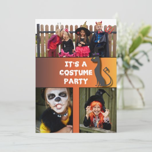 招待状ハロウィーンの衣装パーティー3写真カスタム用 招待状 (スタンド正面)