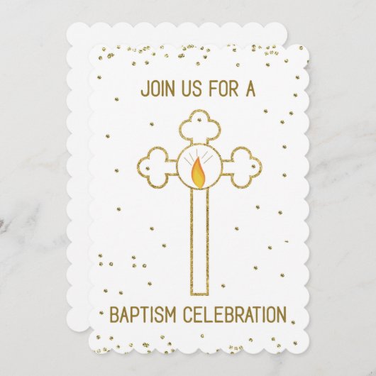 招待状バプテスマお祝い金ゴールドクロス 招待状 (正面/裏面)