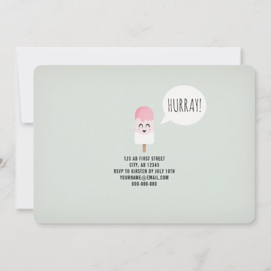 招待状バースデーパーティーガールキュートレトロアイスクリーム 招待状 (裏面)