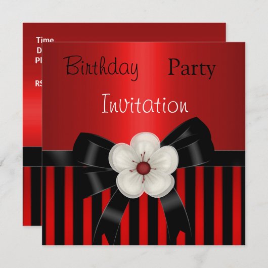 招待状バースデーパーティードレッドブラックストライプフローラ 招待状 (正面/裏面)