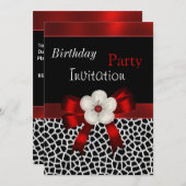 招待状バースデーパーティードレッドブラックフローラボウ 招待状 (正面/裏面)