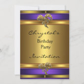 招待状バースデーパーティーパープル金ゴールドジュエルボウ 招待状 (正面)