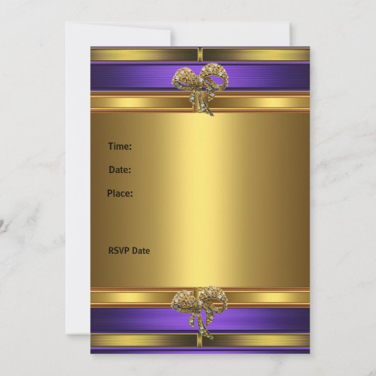 招待状バースデーパーティーパープル金ゴールドジュエルボウ 招待状 (裏面)