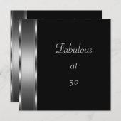 招待状バースデーパーティーブラックシルバーファブラス50th 招待状 (正面/裏面)