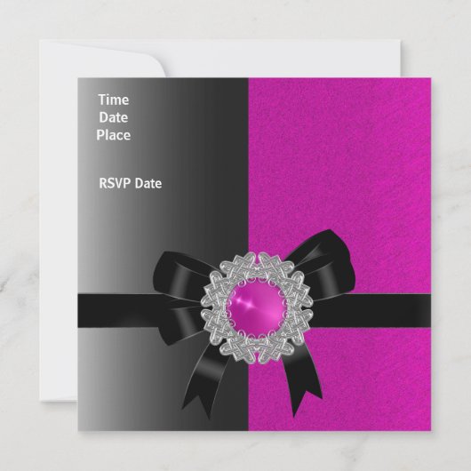 招待状バースデーパーティーブラックブライトピンクジュエル 招待状 (裏面)