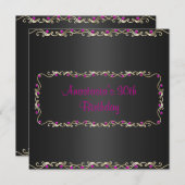 招待状バースデーパーティーブラック金ゴールドピンクジュエル 招待状 (正面/裏面)