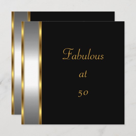 招待状バースデーパーティーブラック金ゴールドファブラス50th 招待状 (正面/裏面)