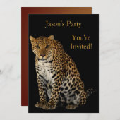 招待状バースデーパーティーレオパードオンブラック 招待状 (正面/裏面)