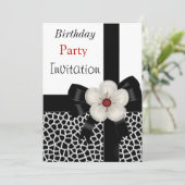 招待状バースデーパーティー白黒ボウ 招待状 (スタンド正面)