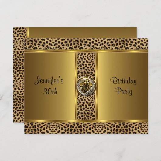招待状バースデーパーティー金ゴールドエキゾチック野生ヒョウ5 招待状 (正面/裏面)