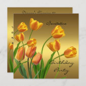 招待状バースデーパーティー50thエレガントチューリップ金ゴールド 招待状 (正面/裏面)
