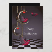 招待状バーズフリーパーティー招待状レッドピンクブラック 招待状 (正面/裏面)