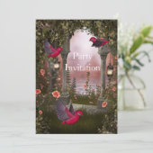 招待状バーズフリーパーティー招待状レッドピンク神秘的 招待状 (スタンド正面)