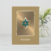 招待状バー(ユダヤ教の)バル・ミツバースターオブデイヴィッドティール(緑がかった色)&ブロンズ 招待状 (スタンド正面)