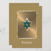 招待状バー(ユダヤ教の)バル・ミツバースターオブデイヴィッドティール(緑がかった色)&ブロンズ 招待状 (正面/裏面)