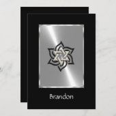 招待状バー（ユダヤ教の）バル・ミツバースターオブデイヴィッドブラックシルバー 招待状 (正面/裏面)