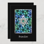 招待状バー（ユダヤ教の）バル・ミツバースターオブデイヴィッドブルー&グリーン 招待状 (正面/裏面)