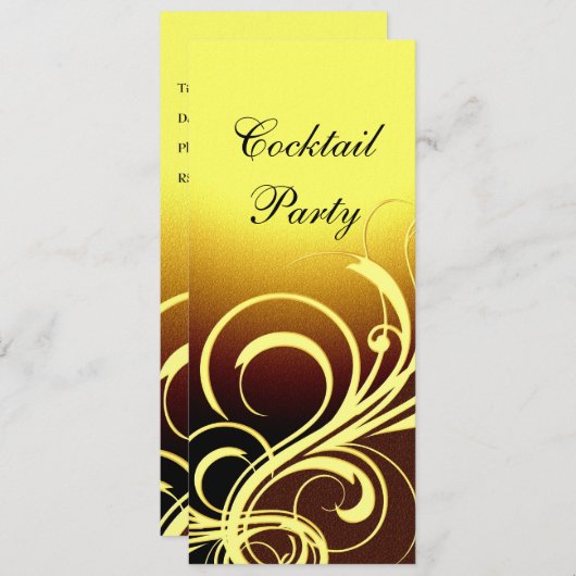 招待状パーティーエレガントイエロー金ゴールドブラウンフローラ 招待状 (正面/裏面)