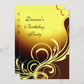 招待状パーティーエレガントイエロー金ゴールドブラウンフローラ 招待状 (正面/裏面)