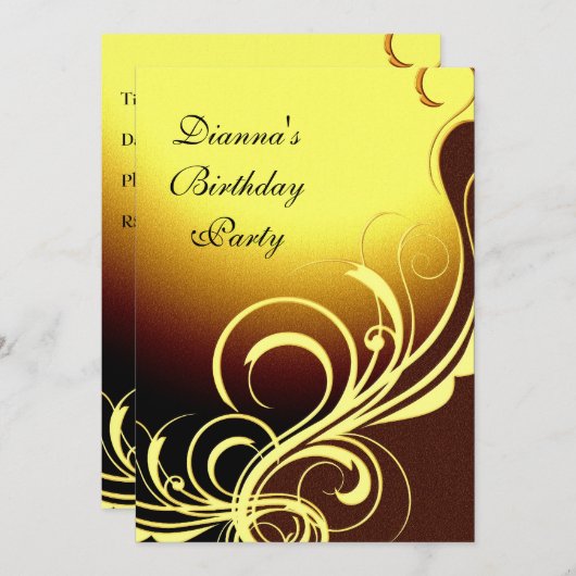 招待状パーティーエレガントイエロー金ゴールドブラウンフローラ 招待状 (正面/裏面)