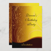 招待状パーティーエレガントイエロー金ゴールドブラックフローラ 招待状 (正面/裏面)