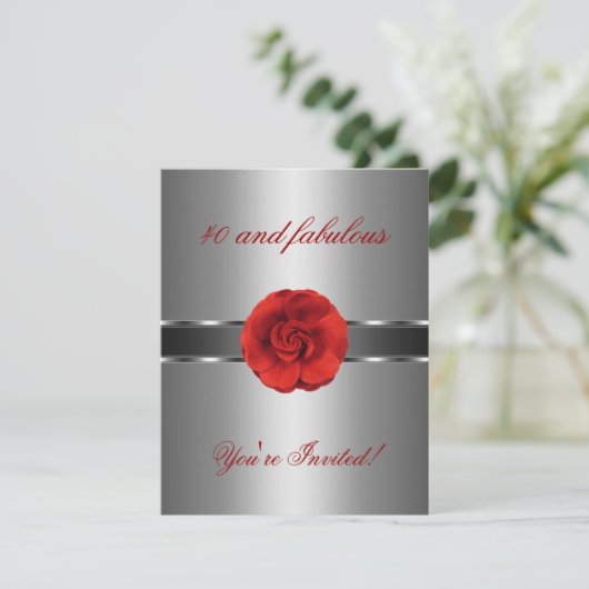 招待状パーティーシルバーレッドフラワーファブラス40th 招待状 (スタンド正面)