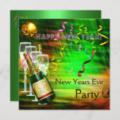 招待状パーティーニューイヤーイブ金ゴールドグリーン 招待状 (正面/裏面)