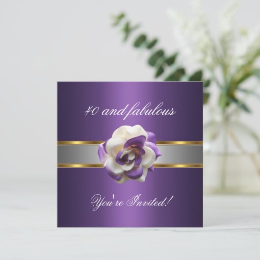 招待状パーティーパープルホワイトフラワーファブラス40th 招待状 (スタンド正面)