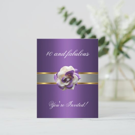 招待状パーティーパープルホワイトフラワーファブラス40th 招待状 (スタンド正面)