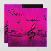 招待状パーティーピンクの音楽ノート 招待状 (正面/裏面)