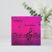 招待状パーティーピンクの音楽ノート 招待状 (スタンド正面)