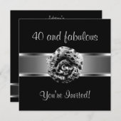 招待状パーティーブラックグレーフラワーファブラス40th 招待状 (正面/裏面)