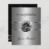 招待状パーティーブラックグレーフラワーファブラス40th 招待状 (正面/裏面)