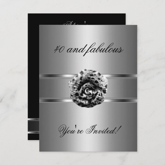 招待状パーティーブラックグレーフラワーファブラス40th 招待状 (正面/裏面)