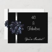 招待状パーティーブラックシークインフラワーファブラス40th 招待状 (正面/裏面)