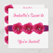 招待状パーティーホワイトピンクフラワースウィート16 招待状 (正面/裏面)