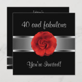 招待状パーティーレッドフラワーファブラス40th 招待状 (正面/裏面)