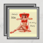 招待状ピンアップガール&クリームバースデーパーティー 招待状 (正面/裏面)