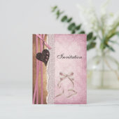 招待状ピンクアンティーク紙ボウハート 招待状 (スタンド正面)