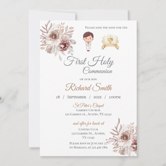 招待状ファースト・ボーイ・コミュニオン 招待状 (正面)