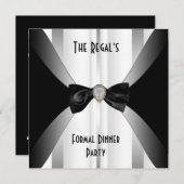 招待状フォーマルディナー白黒シルバーボウ 招待状 (正面/裏面)
