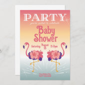 招待状フラミンゴサンセットベイビーシャワー 招待状 (正面/裏面)